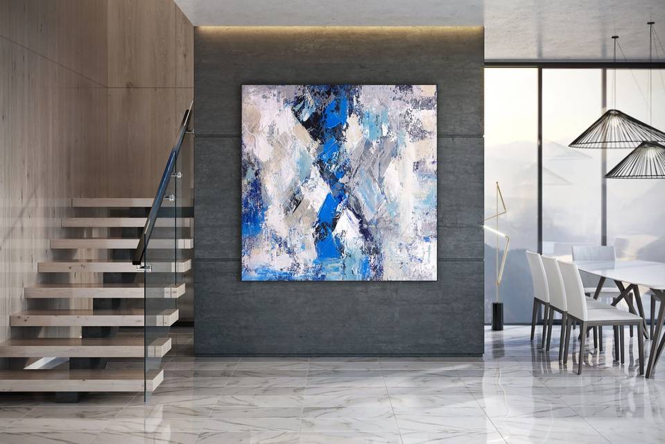 White Handmade Painting Modern Contemporary Abstract Canvas Artwork LV1DO